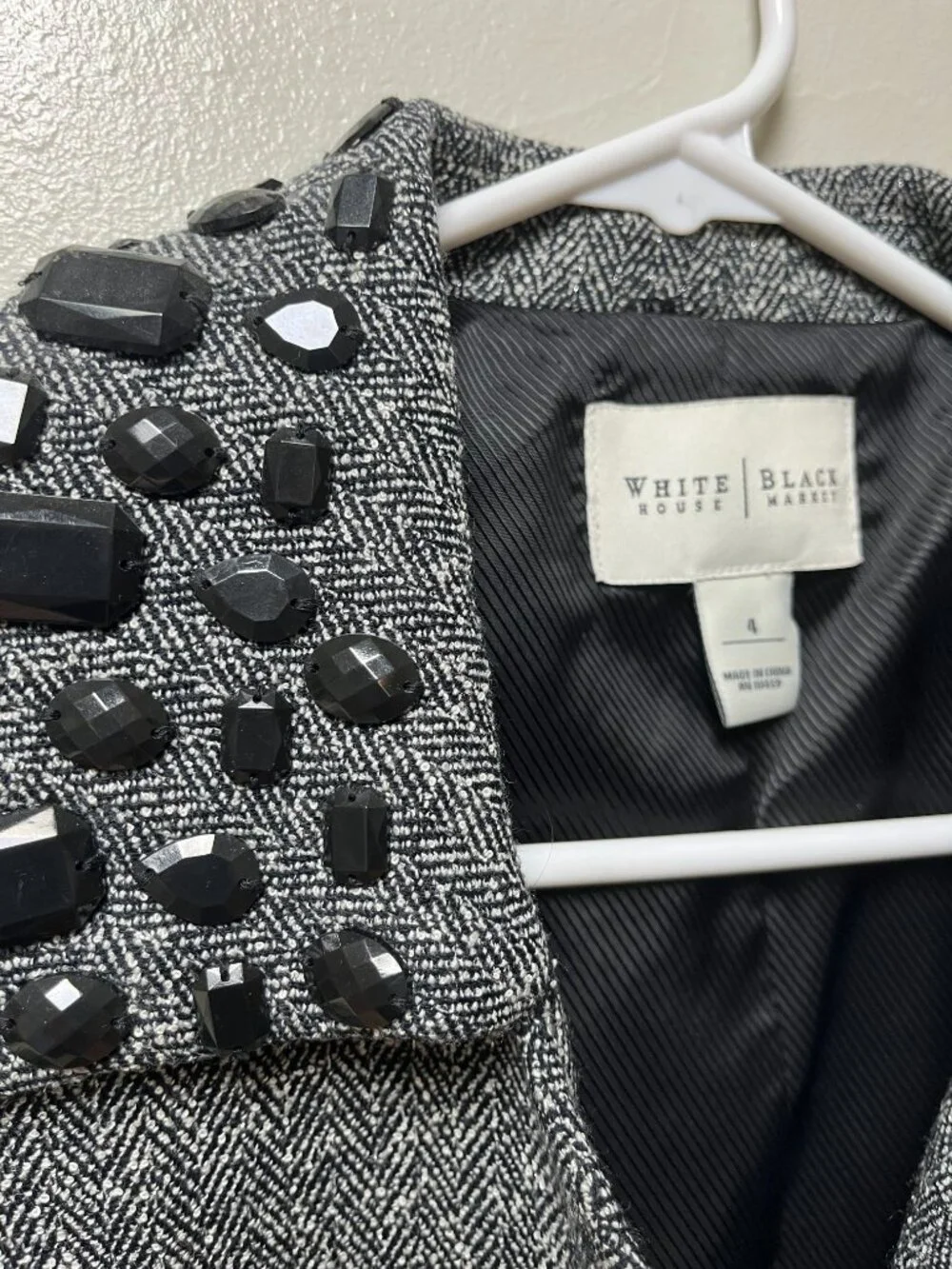 White House Black Market embellished tweed jacket, early 2000's size 4